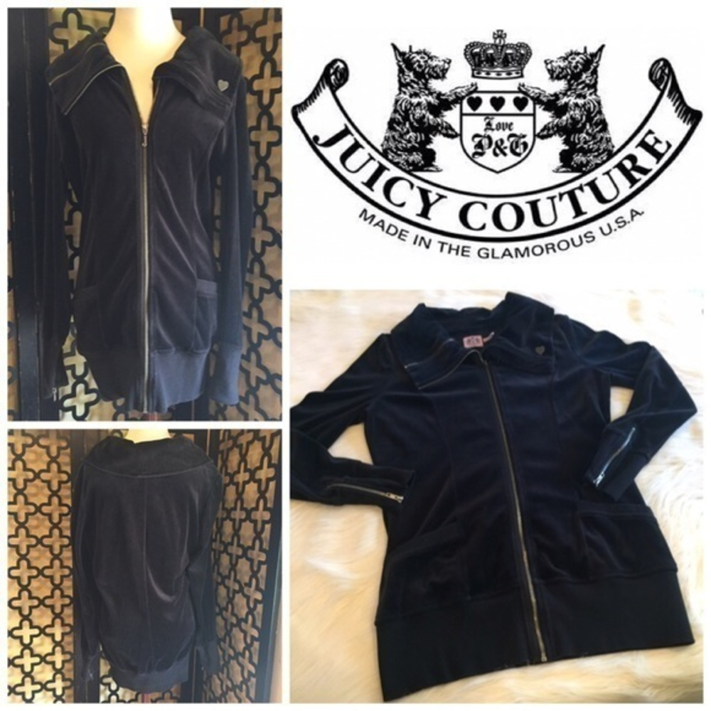Vintage JUICY COUTURE VELOUR BLACK LONG JACKET Size XL‎